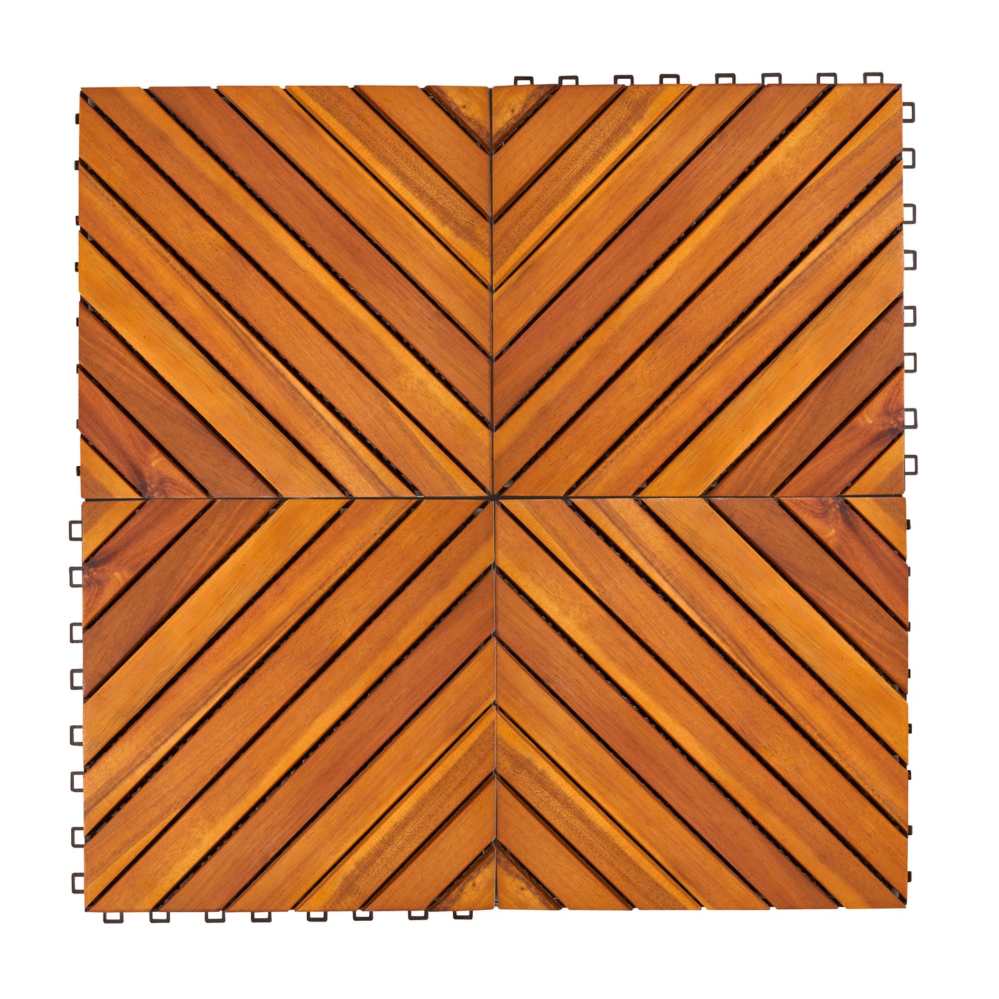 Dashiell 12-Diagonal Slat Acacia Interlocking Deck Tile (Set of 10 Tiles)