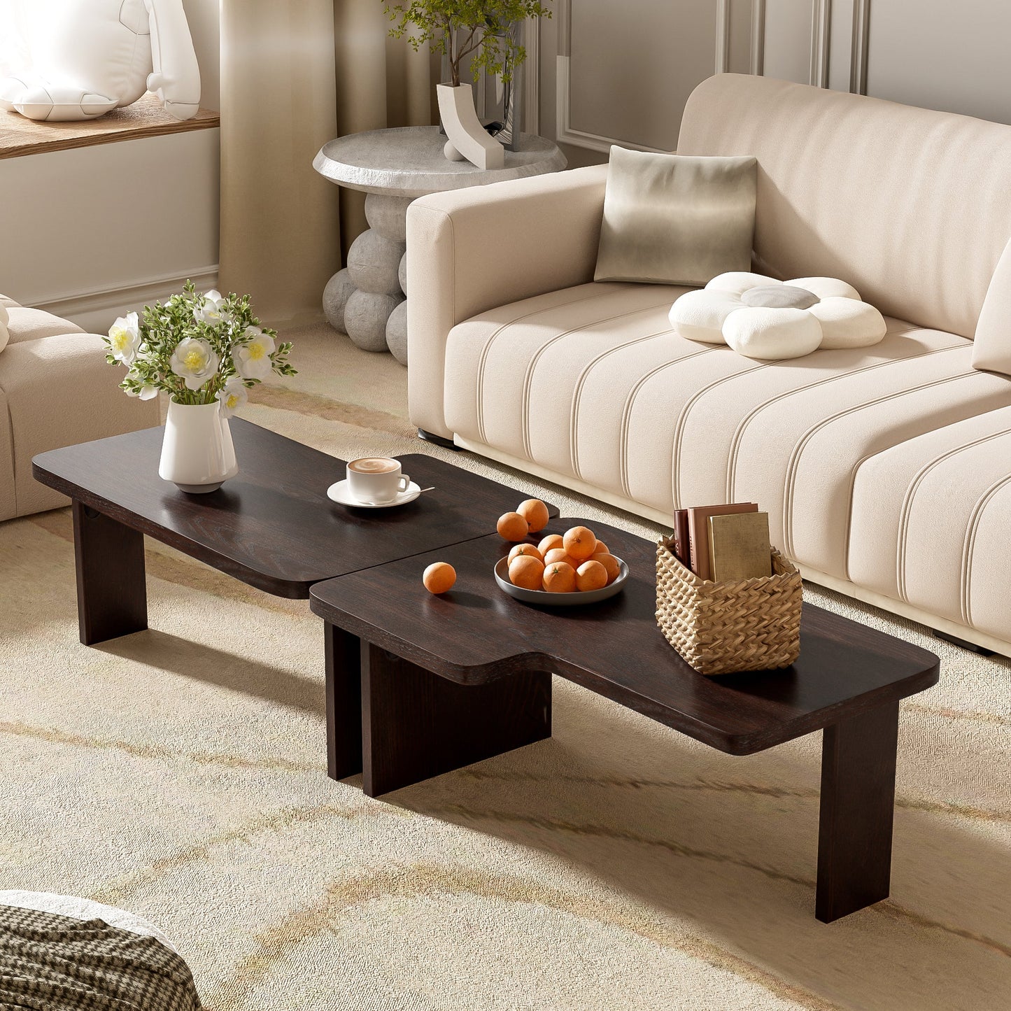 U-Can Modern Minimalist Coffee Table Set, Rectangle Coffee Table with Splicing Design, Multifunctional Combination Table for Living Room SolidRoot Buy Furniture USA