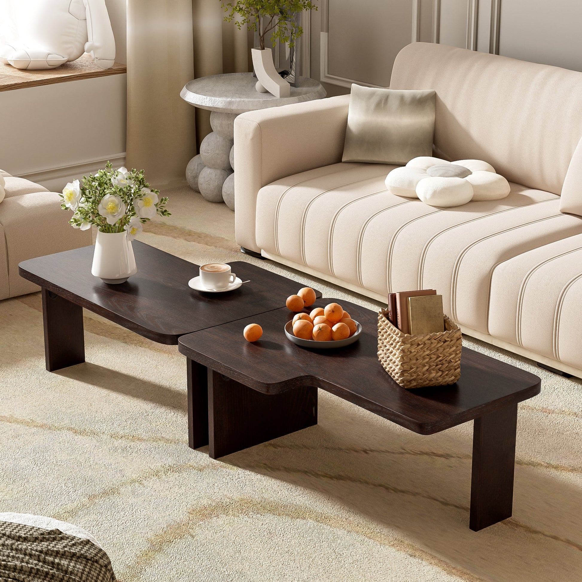U-Can Modern Minimalist Coffee Table Set, Rectangle Coffee Table with Splicing Design, Multifunctional Combination Table for Living Room SolidRoot Buy Furniture USA