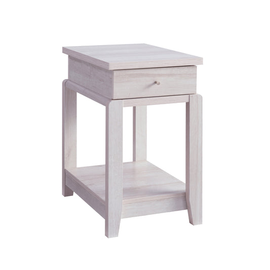 Chair Side End Table with One Drawer and Bottom Shelf, Accent Table White Oak Livingsource