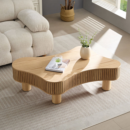 42.52 Inch Modern Wooden Handcraft Drum Coffee Table Irregular Shaped Coffee Table for Living Room,Small Coffee Table with Sturdy Pedestal SolidRoot Buy Furniture USA