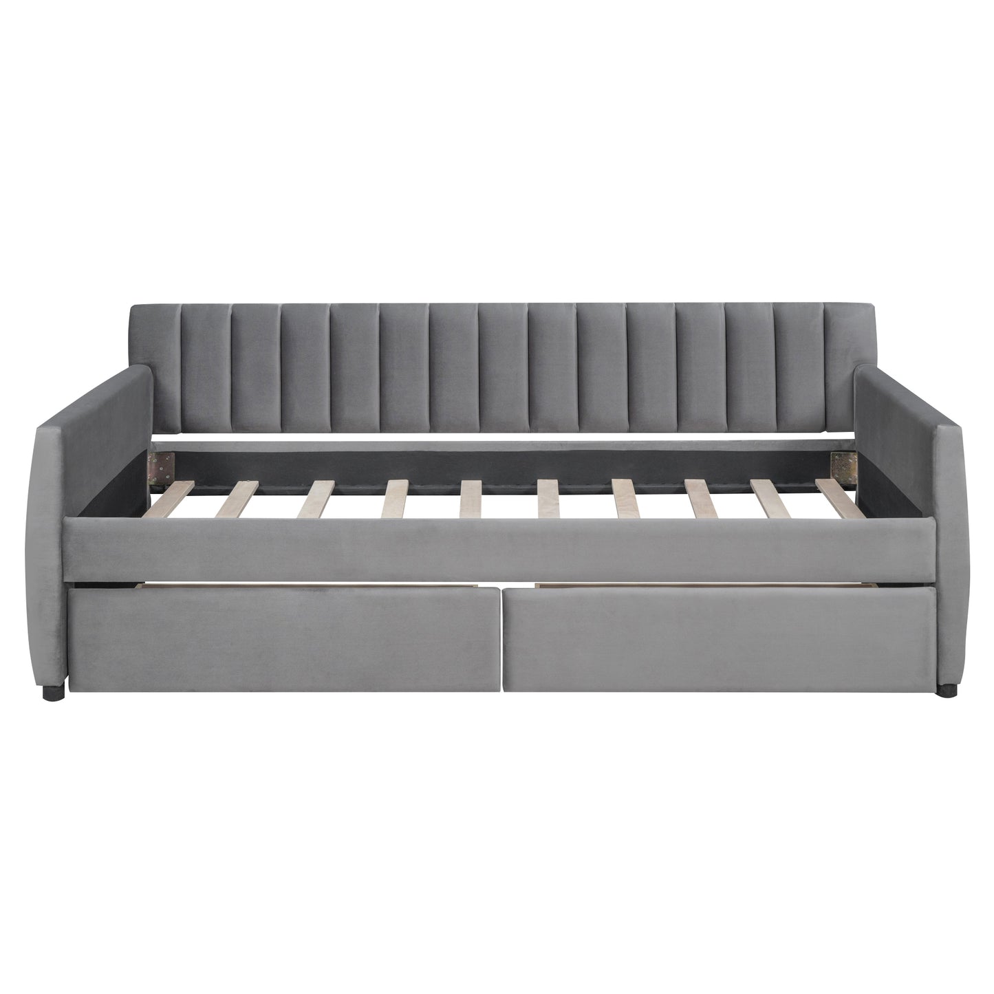 Twin Size Upholstered daybed with Drawers, Wood Slat Support, Gray