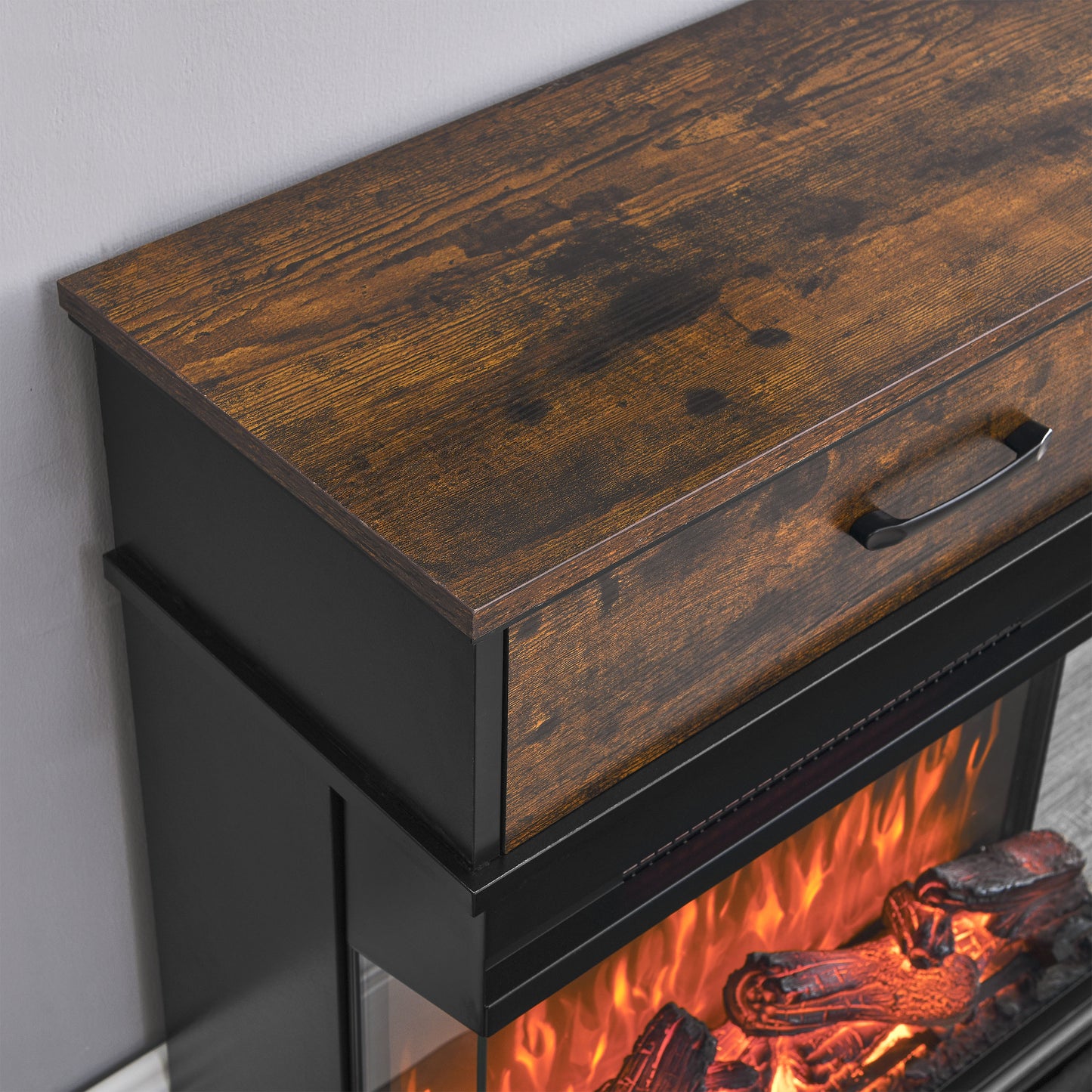 25 inch Stand Side Table with  3-Sided glass Electric Fireplace