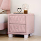 Elegant Velvet Nightstand with 2 Drawers and Crystal Handle, Storage Bedside Table with Button-Tufted, Pink Livingsource