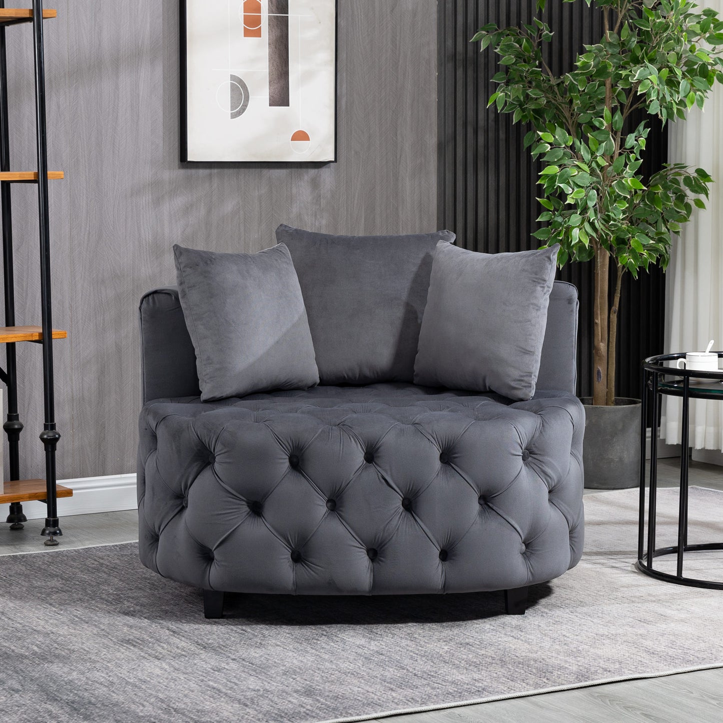 A&A Furniture,Accent Chair / Classical Barrel Chair for living room / Modern Leisure Chair (Grey)