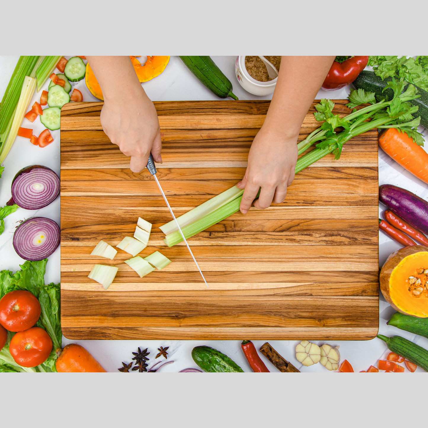 Teak Cutting Board Reversible Chopping Serving Board Multipurpose Food Safe Thick Board, Medium Size 18x14x1 inches