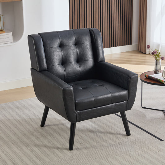 Modern Soft Leather Material Ergonomics Accent Chair Living Room Chair Bedroom Chair Home Chair With Black Legs For Indoor Home-Black PU SolidRoot Buy Furniture USA