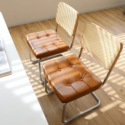 Dining Chairs Set of 2, Fauex Leather Rattan Side Accent Chairs with Chrome Legs, Modern Mid Century Breuer Designed Chairs, Upholstered Dining Living Room Kitchen Chairs (Brown-2pcs) Livingsource