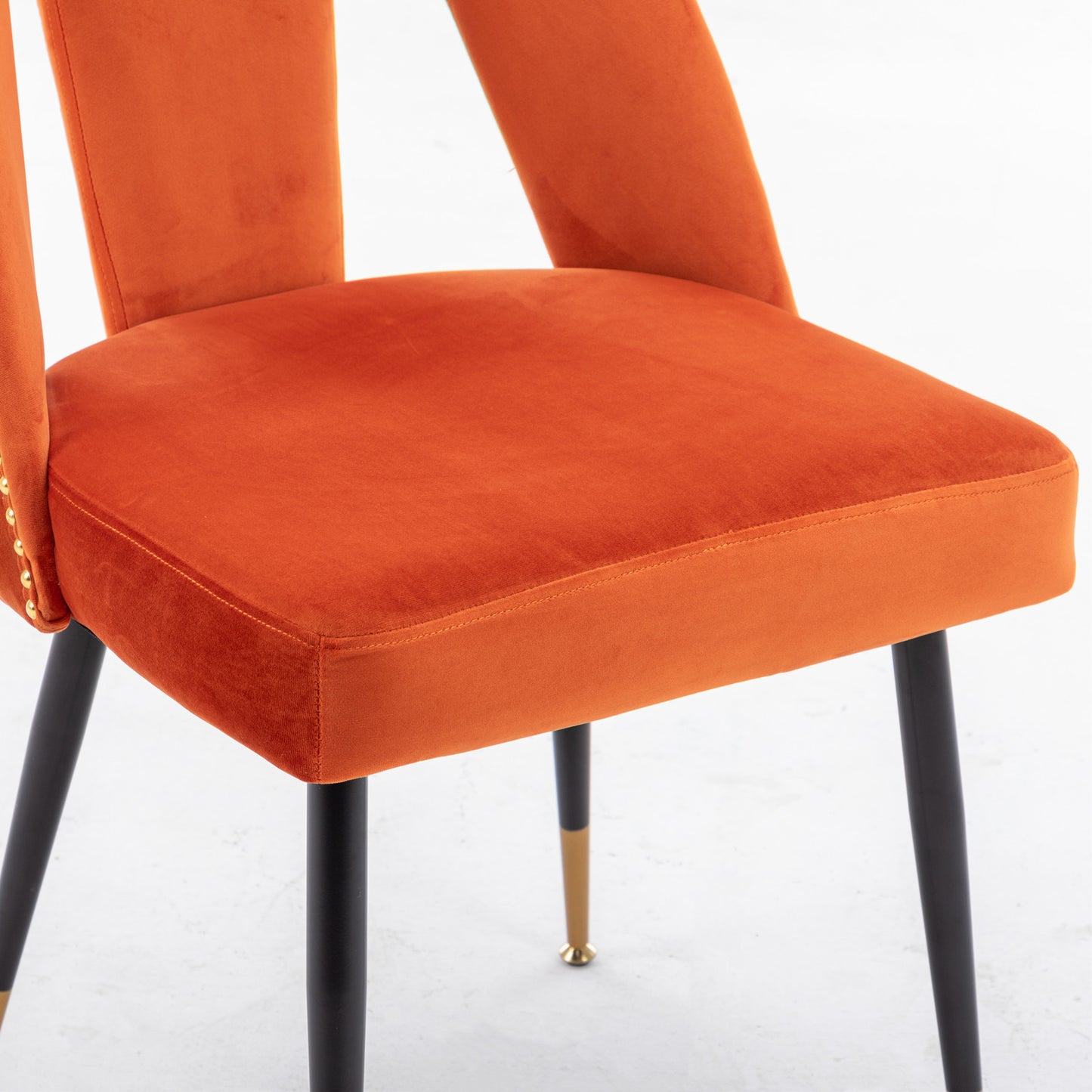 A&A Furniture,Akoya Collection Modern | Contemporary Velvet Upholstered Dining Chair with Nailheads and Gold Tipped Black Metal Legs, Orange，Set of 2