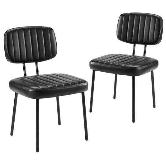 Dining Chairs , Upholstered Mid Century Modern Kitchen Dining Room Accent Chairs with Faux Leather Cushion Seat & Metal Legs for Kitchen, Living Room - Black Set of 2 - SolidRoot Buy Furniture USA