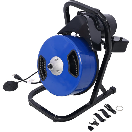 60FTx1/2Inch Drain Cleaner Machine Electric Drain Auger with 4 Cutter & Foot Switch Drain Cleaner Machine Sewer Snake Drill Drain Auger Cleaner for 1" to 4" Pipes