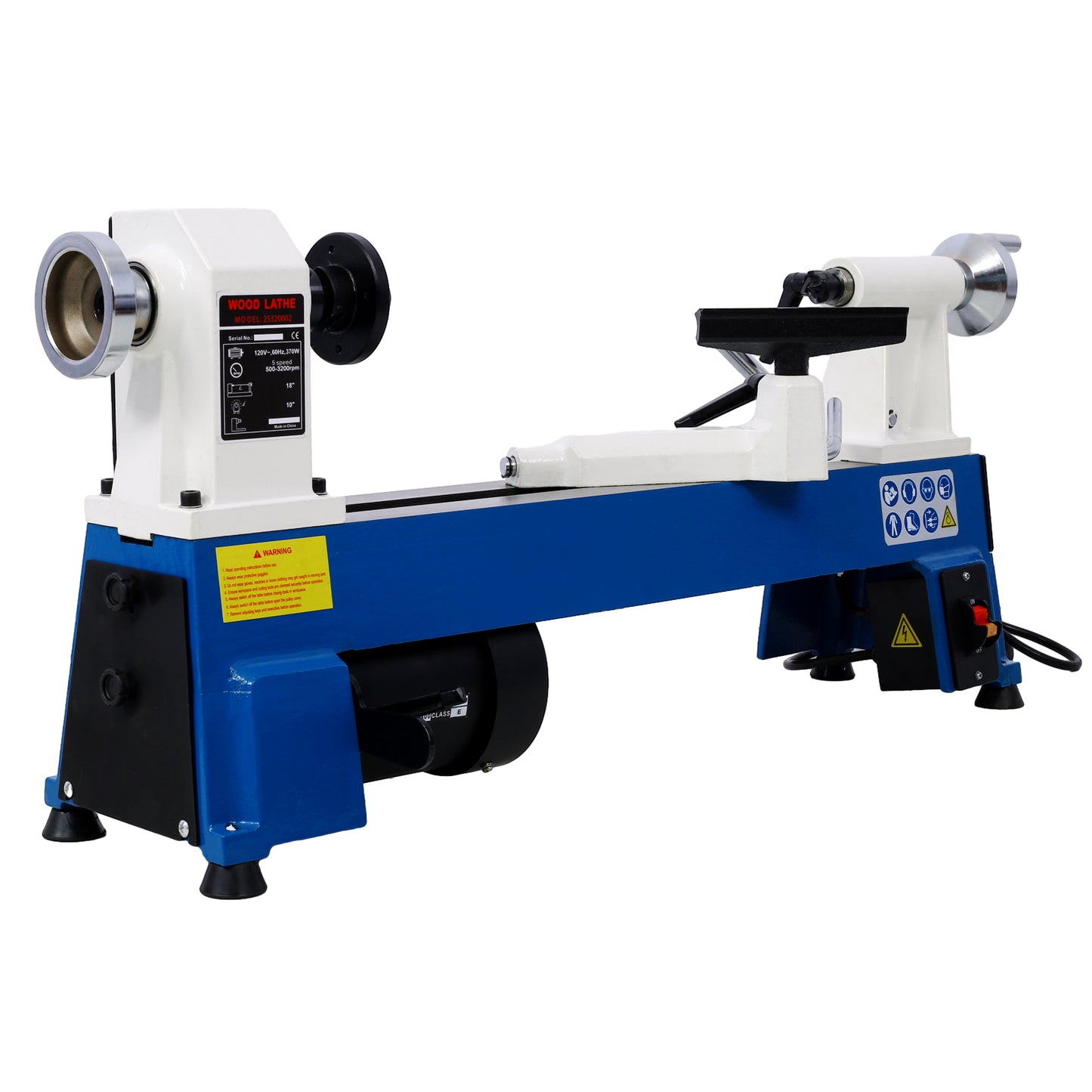 Benchtop Wood Lathe 10" x 18" Wood Lathe Machine 5 Variable Speeds 500/750/1150/1800/3200RPM Mini Wood Turning Lathe for Woodworking 1/2HP Multifunctional Power Wood Lathe