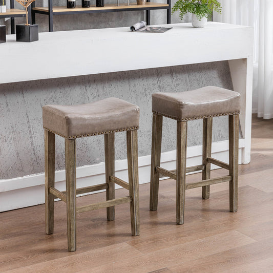 A&A Furniture,Counter Height 29" Bar Stools for Kitchen Counter Backless Faux Leather Stools Farmhouse Island Chairs (29 Inch, Gray, Set of 2) Livingsource