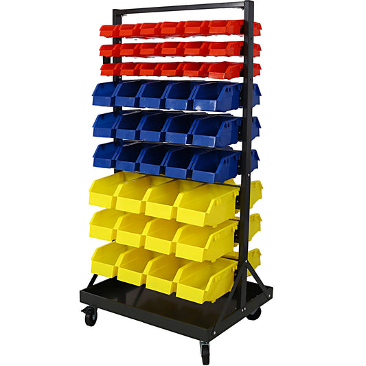 90 Parts Bin Shelving Storage Organizer with Locking Wheels for Shop Garage and Home Livingsource