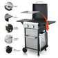 2-Burner Propane Gas BBQ Grill, SS Plancha, 24600BTU Output With Wire Enamel Cooking Grids For Outdoor Barbecue, Foldable Side Table, Hanging Basket, Stainless Steel Livingsource