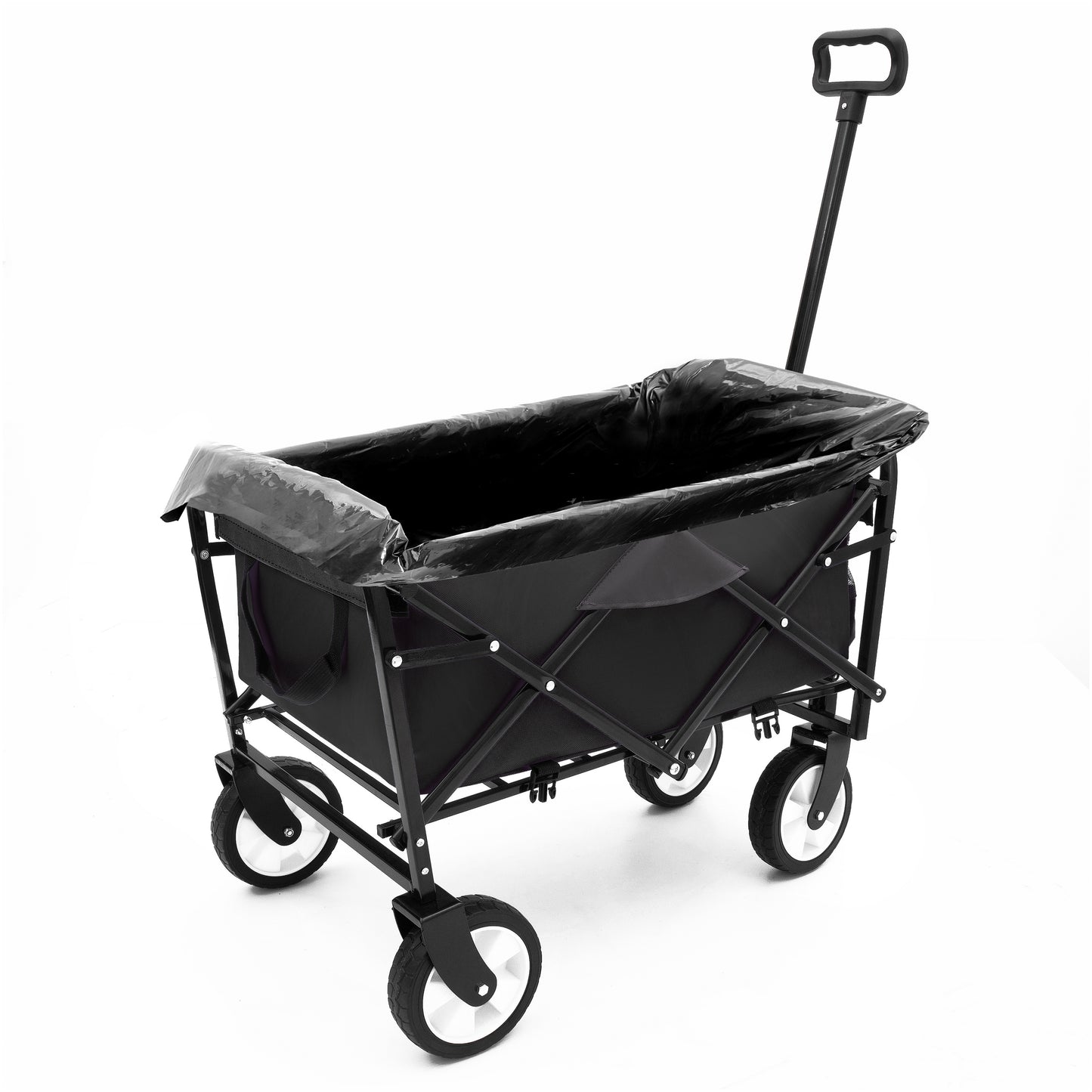 Minimeetall Multi-use Bag Collapsible Foldable Wagon Cart Beach Wagon Heavy Duty Utility Cart Utility Wagon Grocery Cart for for Camping ,3pcs  plastic Liner bag /Cover ,black