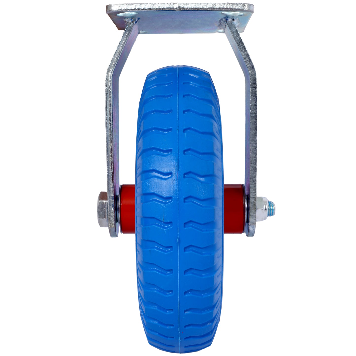 2PCS 8IN CASTER FLAT FREE WHEEL rigrid-Caster Wheel, Steel Hub with Ball Bearings, 5/8-Inch Bore Centered Axle -Blue