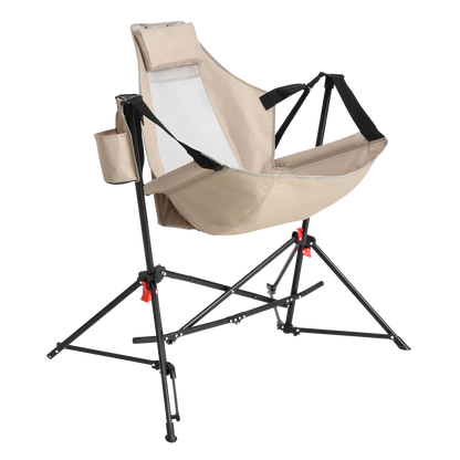 Hammock Camping Chair, Folding Portable Rocking Chair, Aluminum Alloy Adjustable Back Swinging Chair with Pillow Cup Holder, Recliner with Carry Bag for Outdoor Travel Lawn Backyard, KHAKI SolidRoot Buy Furniture USA