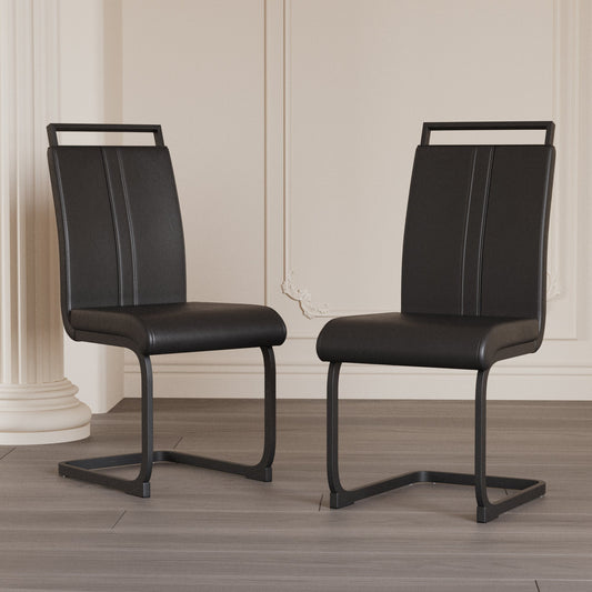 Modern Dining Chairs,PU Faux Leather High Back Upholstered Side Chair with C-shaped Tube. Black Metal Legs for Dining Room Kitchen Vanity Patio Club Guest Office Chair (Set of 2) (Black+PU) SolidRoot Buy Furniture USA