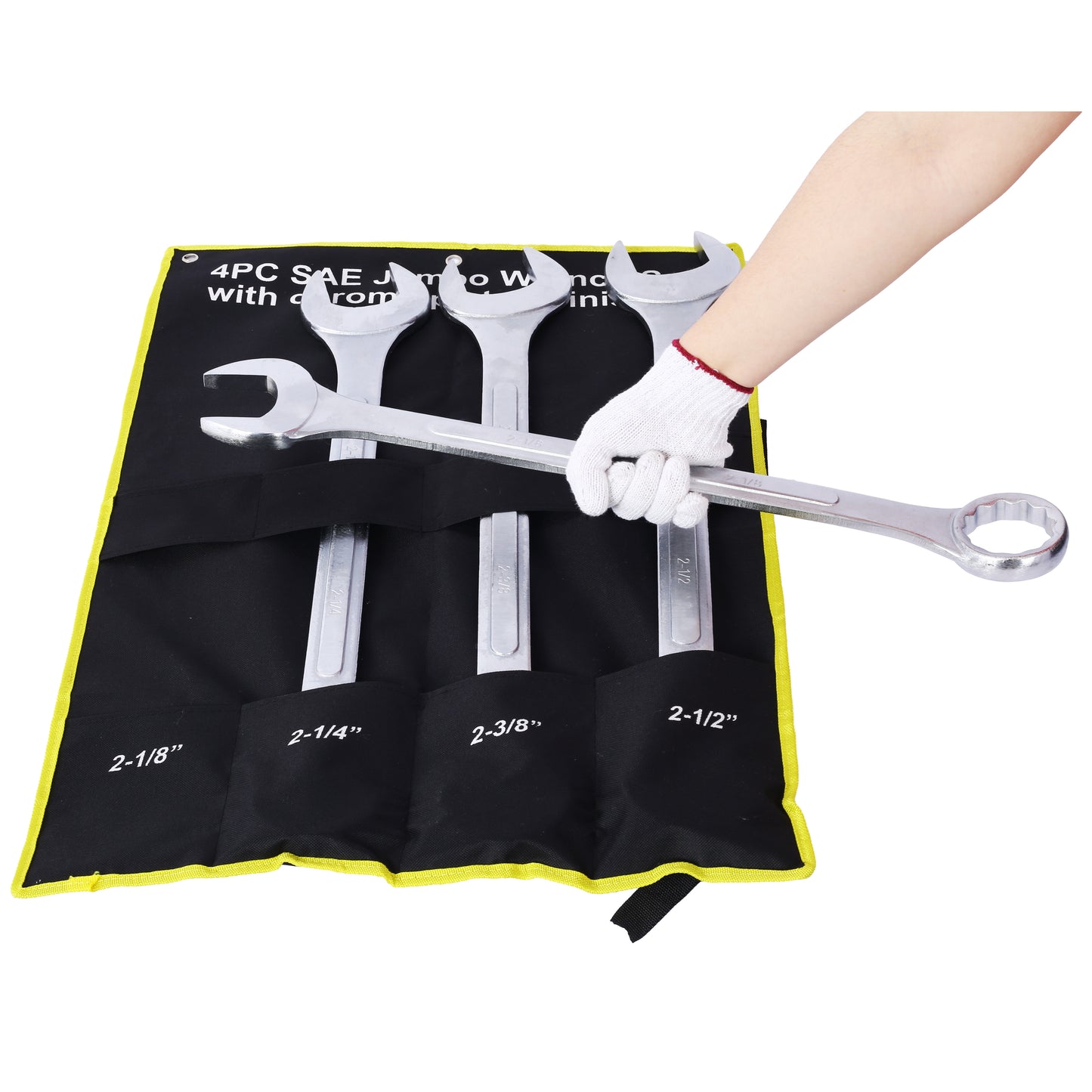 SAE Jumbo Combination Wrench Set Extra Large, 4 Piece ,storage bag included chrome plated