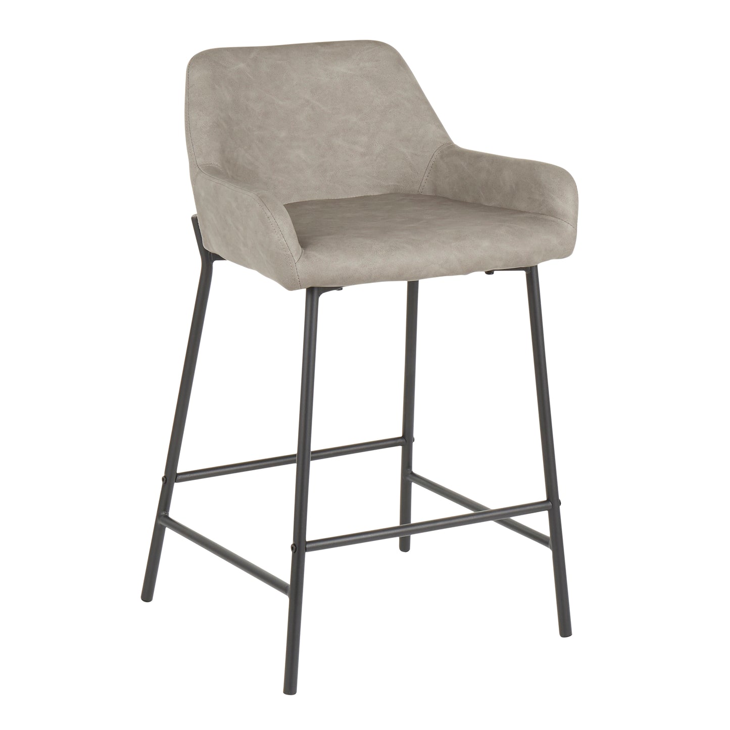 Daniella Industrial Counter Stool in Black Metal and Grey Faux Leather by Set of 2