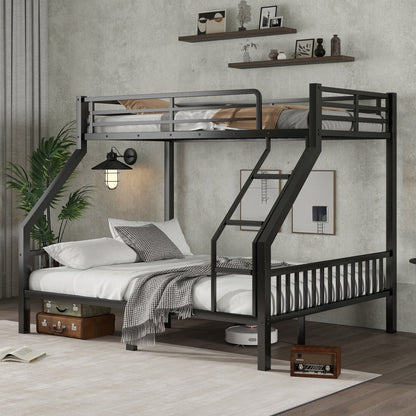 Twin XL Over Queen Metal Bunk Bed with Ladder and Slats Support for Adults Teens, Black, (Old SKU W2580S00003) SolidRoot Buy Furniture USA