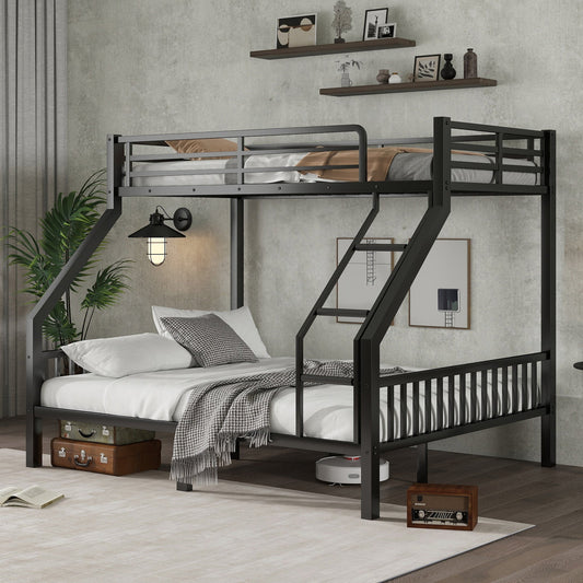 Twin XL Over Queen Metal Bunk Bed with Ladder and Slats Support for Adults Teens, Black, (Old SKU W2580S00003) SolidRoot Buy Furniture USA
