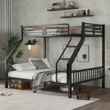 Twin XL Over Queen Metal Bunk Bed with Ladder and Slats Support for Adults Teens, Black, (Old SKU W2580S00003) SolidRoot Buy Furniture USA