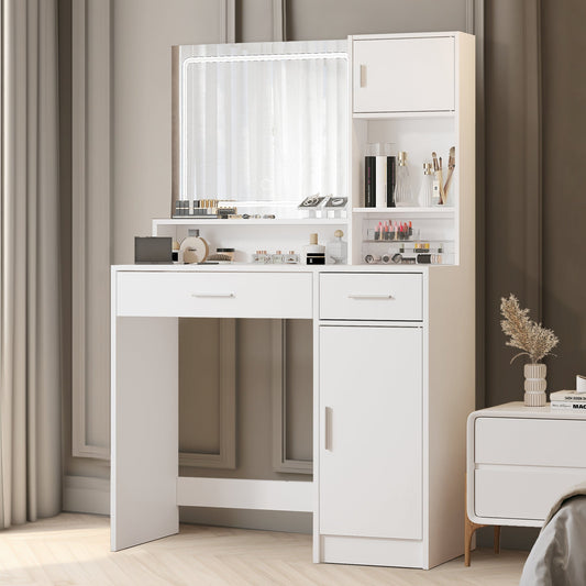 Vanity Desk with Mirror and LED Light Strip,Dressing Table with Large Drawer, 3 Level Storage Dresser & 3 Lighting Modes Adjustable Brightness, Suitable for Bedroom(white) SolidRoot Buy Furniture USA