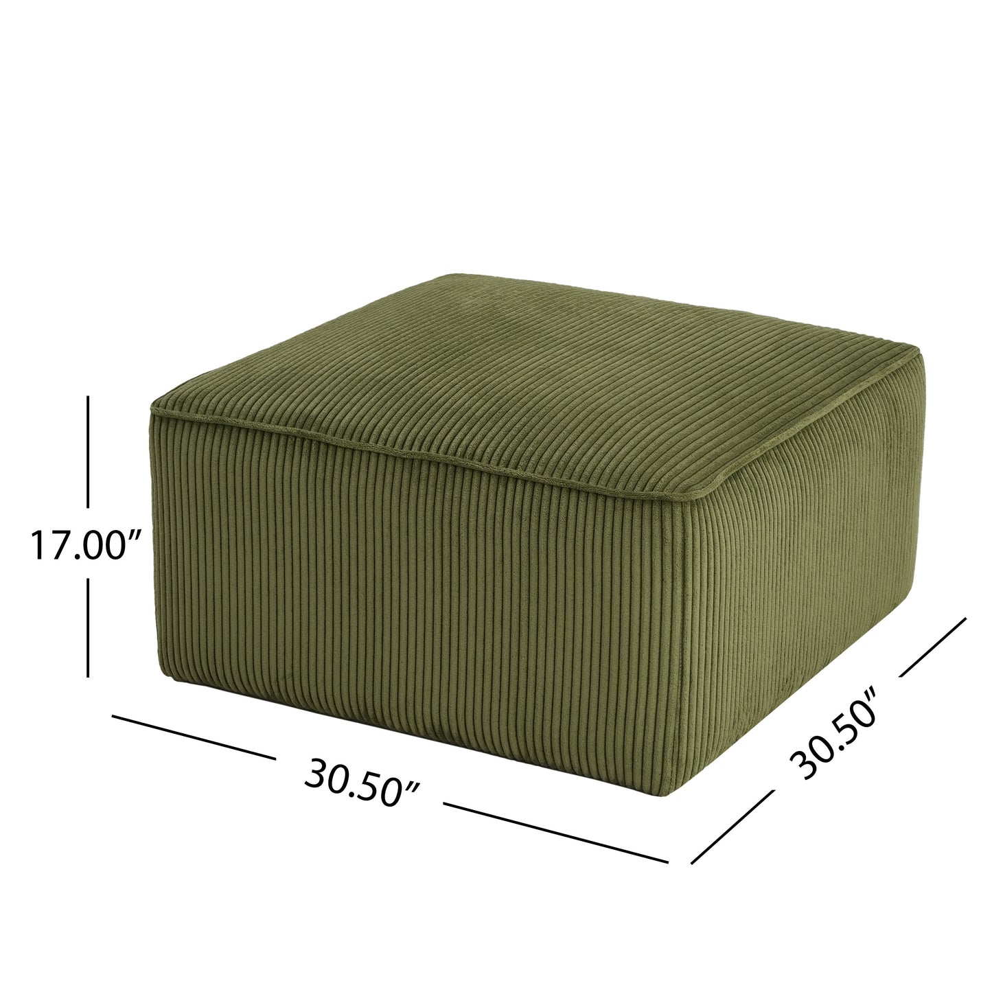 ISABELLA Square Ottoman, Olive Green, Corduroy