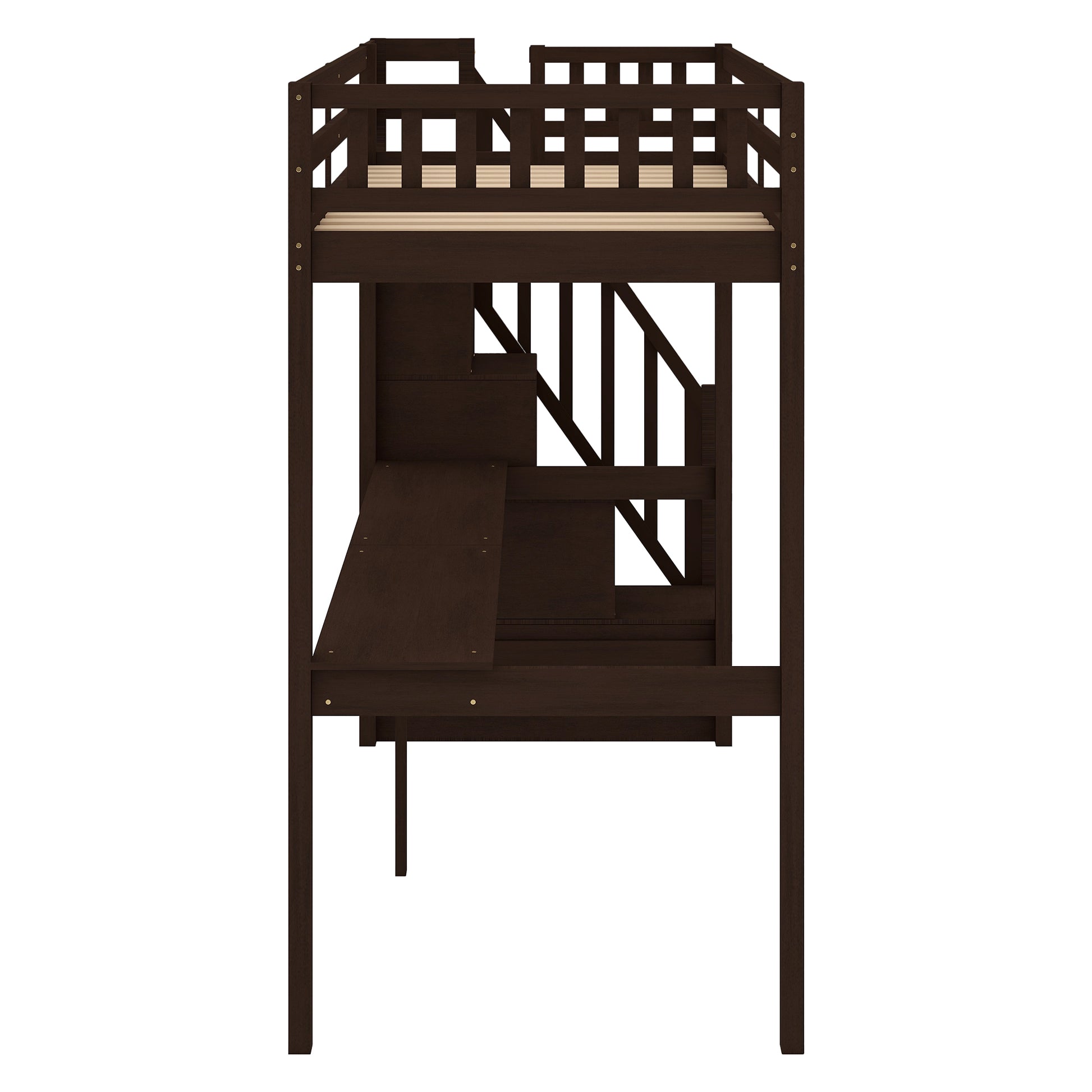 Twin Size Loft Bed with Storage Staircase and Built-in Desk, Espresso (Old SKU:GX000903AAP) - SolidRoot Buy Furniture USA