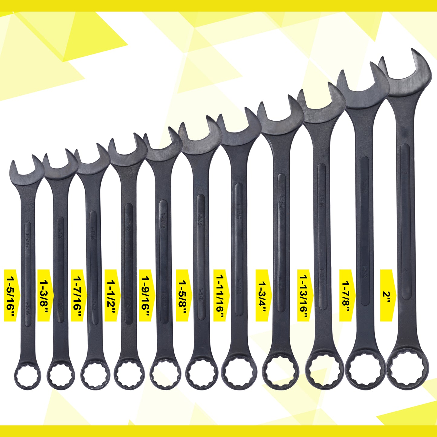 Jumbo Combination Wrench Set extra large, SAE, 11-piece, 1-5/16'' to 2'',Black Oxide, with Pouch