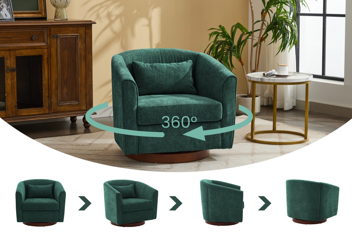 Swivel Accent Chair for Living Room, Sofa Chairs with Wood Base Side,  Comfy Swivel Accent Chair with Wide Upholstered, for Living Room