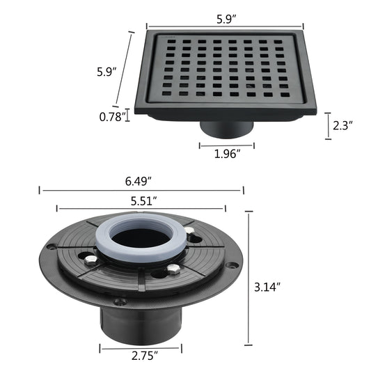 6 Inch Square Shower Floor Drain - SolidRoot Buy Furniture USA