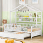 Wooden Twin Size House Bed with Trundle,Kids Bed with Shelf, White - SolidRoot Buy Furniture USA