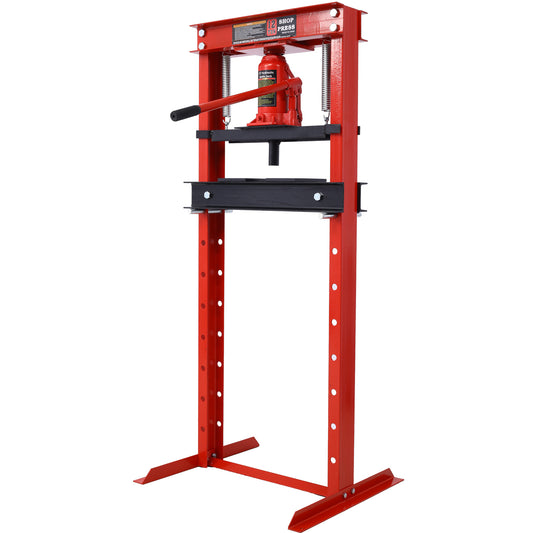 Hydraulic Shop Press ,12-Ton Capacity , Floor Mount ,with Press Plates, H-Frame Garage Floor Press, Adjustable Working Table Height,red - SolidRoot Buy Furniture USA