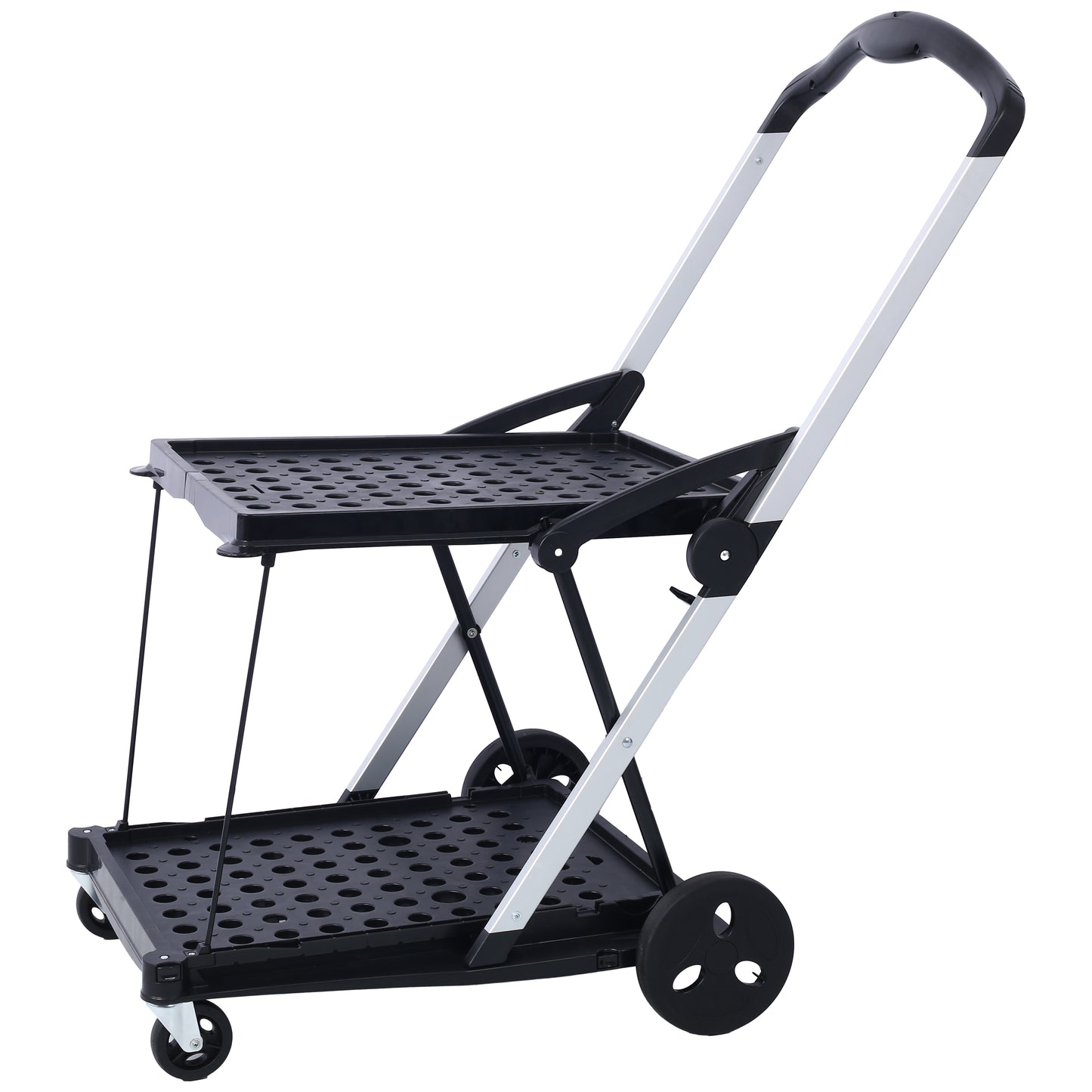 Collapsible Utility Cart Multi Use Functional Collapsible Shopping Carts 2-Tier Collapsible Shopping Cart with Baskets Carrito para Supermercado con Ruedas