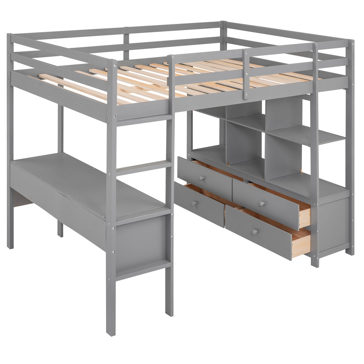 Full Size Loft Bed with Built-in Desk with Two Drawers, and Storage Shelves and Drawers,Gray(Old SKU: GX000320AAE)