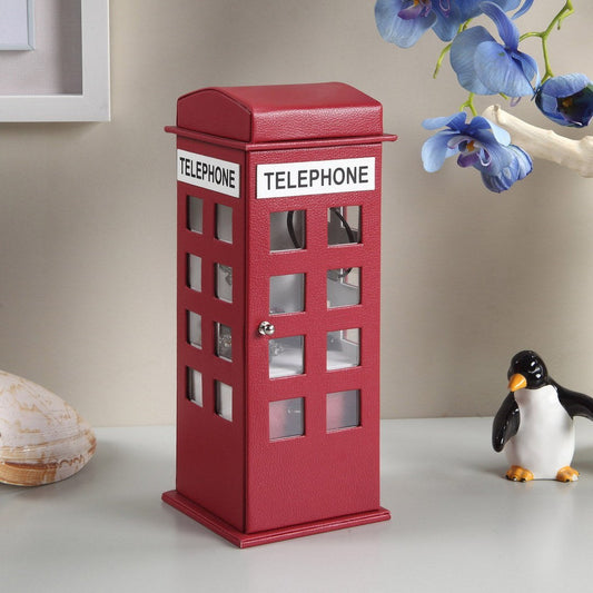11.5" Tall Leather Jewelry Box, British Telephone Design, Burgundy Red Livingsource