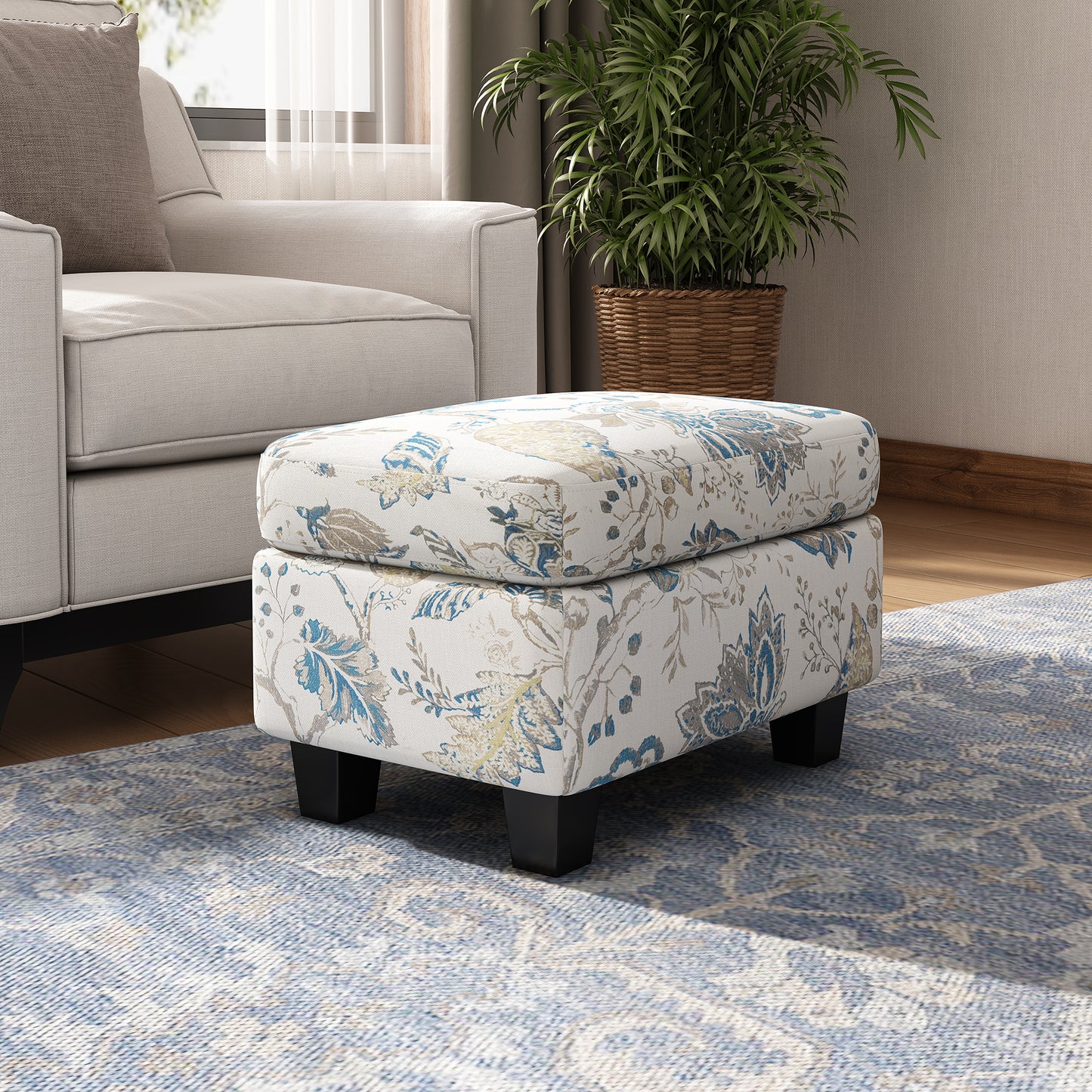 Springfield Upholstered Ottoman, Beige&Blue