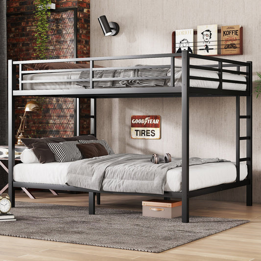 Metal Queen over Queen Bunk Bed for Teens and Adults,Space-Saving/Noise Reduced/No Box Spring Needed, Black SolidRoot Buy Furniture USA
