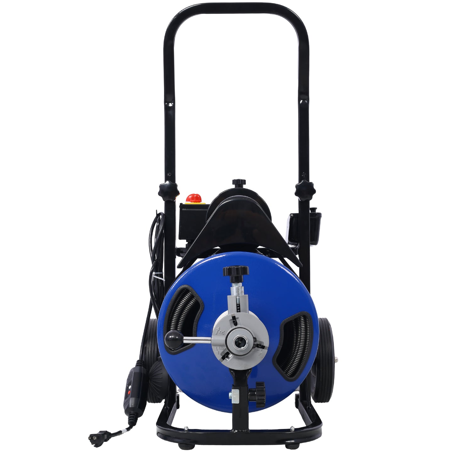 Commercial Sewer Snake Drill Drain Auger Cleaner Cable 60-Feet Long 1/2" (4)-Cutter Set & Foot Switch with Wheel