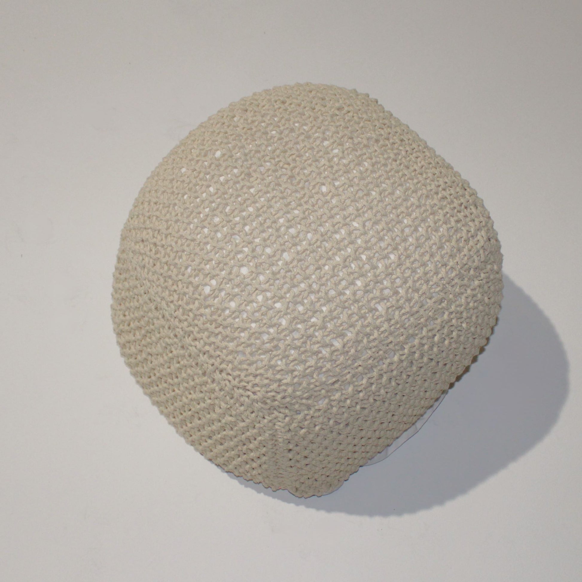 SEMI-Rounded Pouf - Cable Knitted Handmade Seating and Footrest - Beige 100% Cotton Pouf 21x21x18 Inches SolidRoot Buy Furniture USA