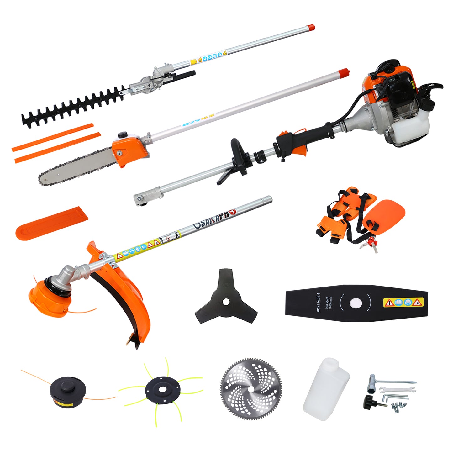8 in 1 Multi-Functional Trimming Tool, 56CC 2-Cycle Garden Tool System with Gas Pole Saw, Hedge Trimmer, Grass Trimmer, and Brush Cutter EPA Compliant SolidRoot Buy Furniture USA