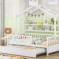 Wooden Twin Size House Bed with Trundle,Kids Bed with Shelf, White - SolidRoot Buy Furniture USA