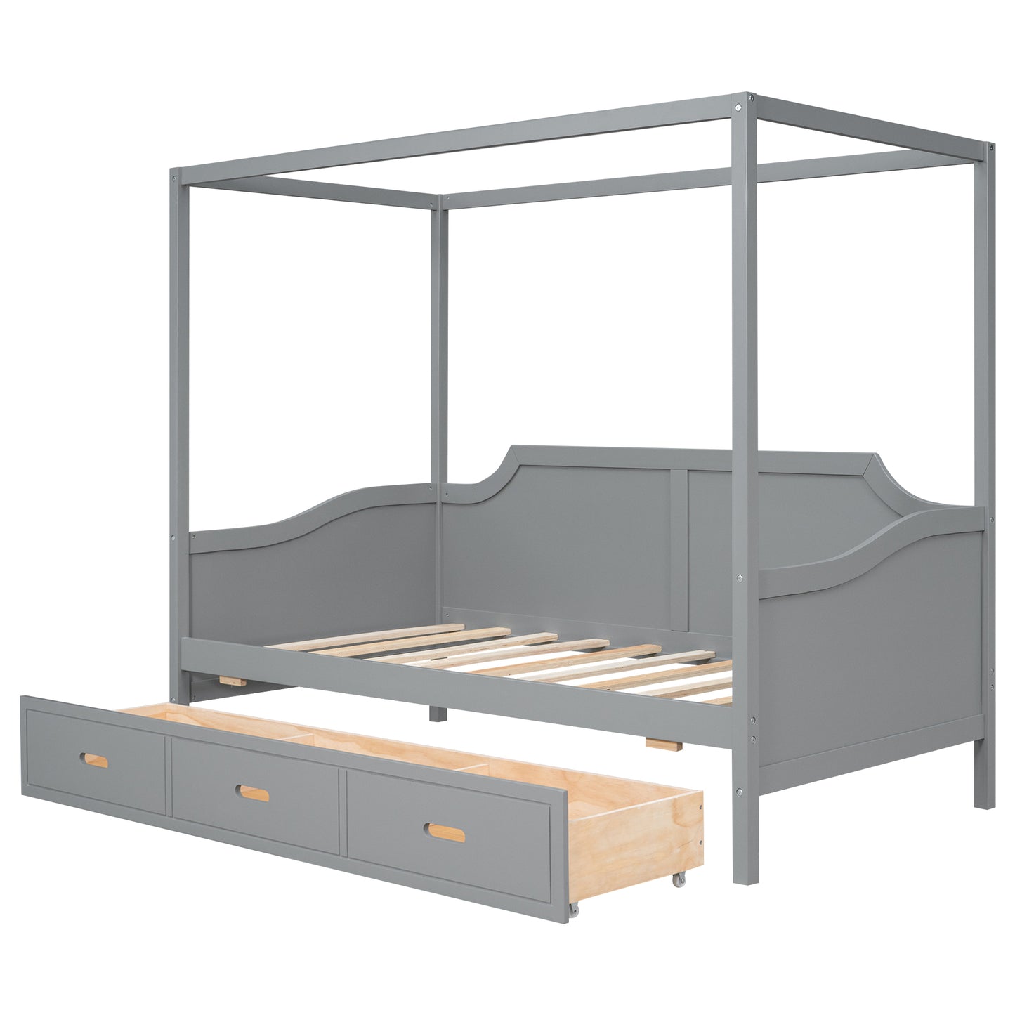 Twin Size Wooden Canopy Daybed with 3 in 1 Storage Drawers,Grey