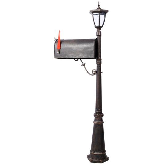 Mailbox/Post Light Combination Kit , Post with Mailbox, Fluted Base,  Decorative Modern Mailbox with Post, Stratford Heavy Duty Cast Aluminum Mailboxes for Outside, Mailbox Post Large Mail Box SolidRoot Buy Furniture USA