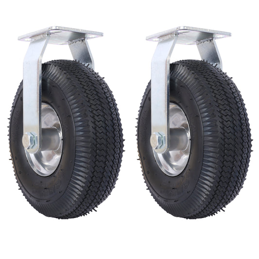 10IN CASTER pneumatic tire(2PCS RIGID), Caster Wheel, Rigid Plate, Steel Hub with Ball Bearings, 5/8-Inch Bore Centered Axle -black SolidRoot Buy Furniture USA