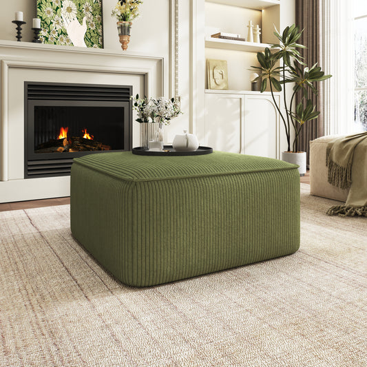 ISABELLA Square Ottoman, Olive Green, Corduroy