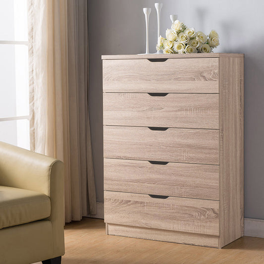 Functional 5 Drawer Chest in Light Oak Finish